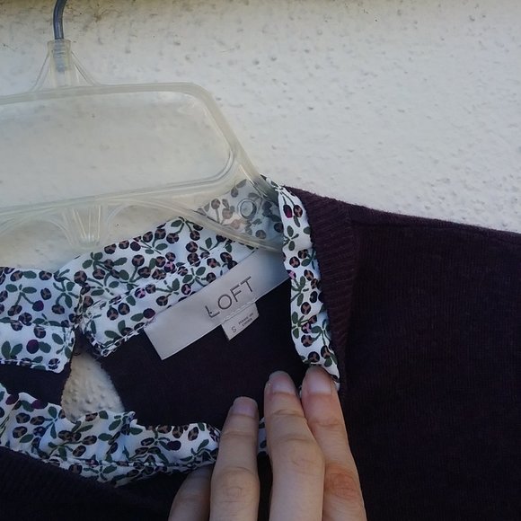 Layered Look Purple Contrast Floral Ruffle Collar Sweater Academia Gilmore Girls - Picture 5 of 12